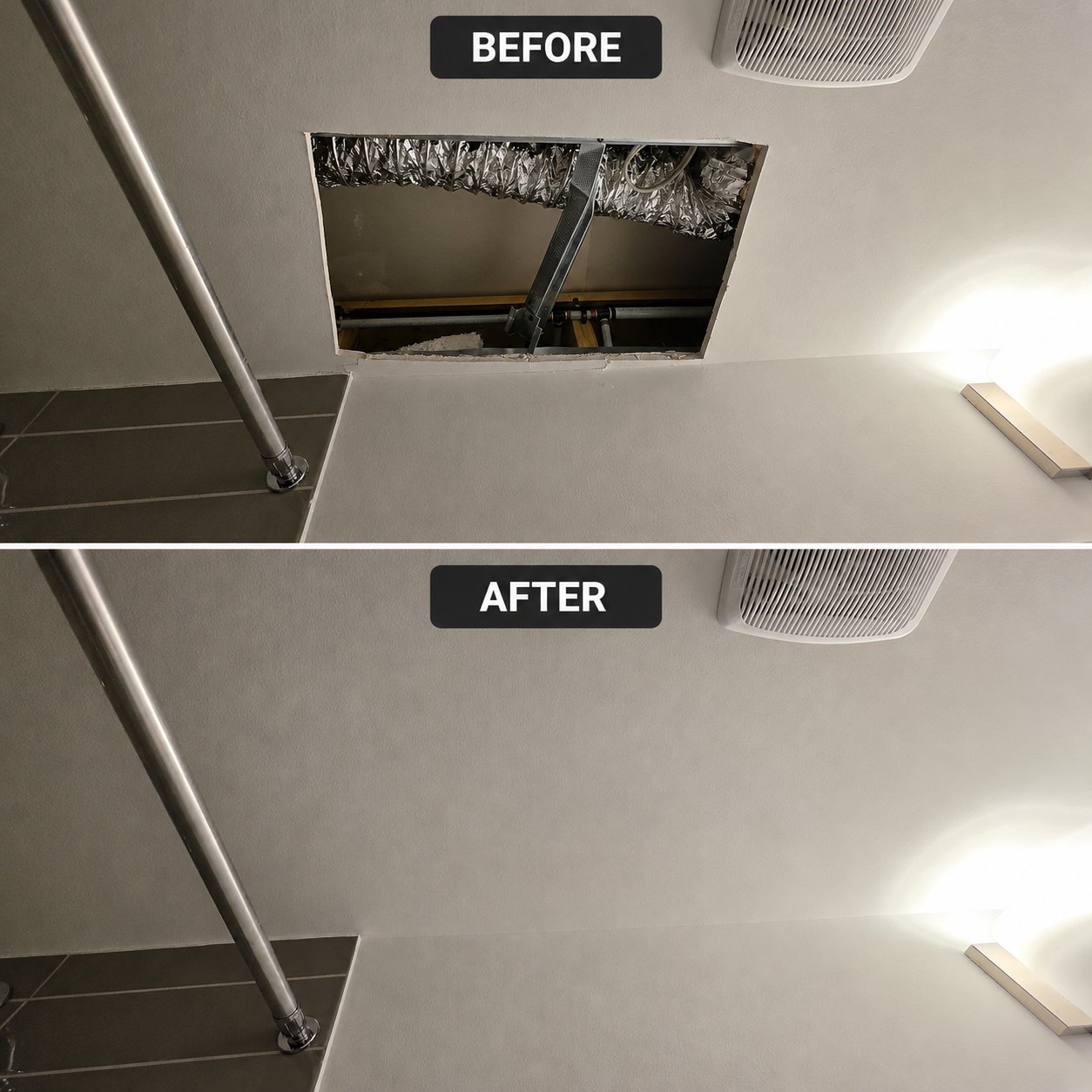 Before and after drywall repair