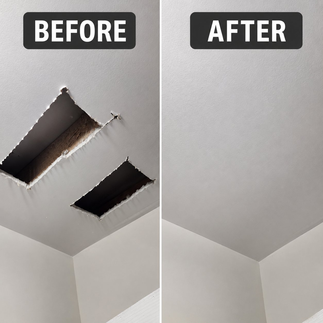 Before and after drywall repair