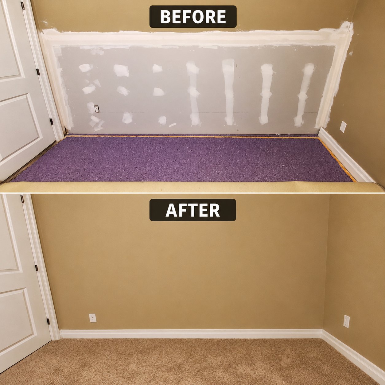 Before and after drywall repair